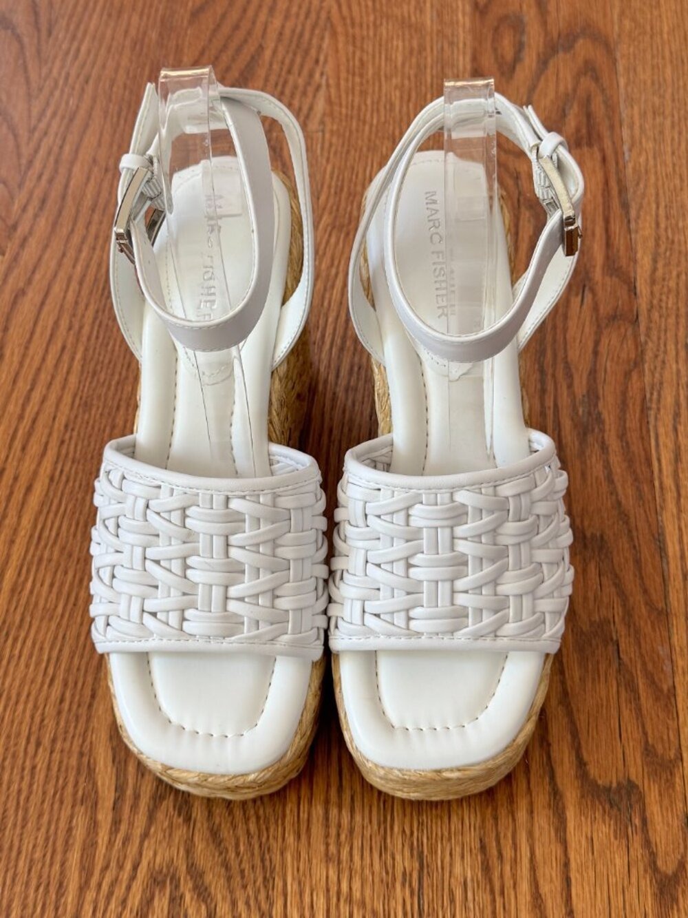 Marc Fisher Espadrille Wedge Sandals Ivory Woven Ankle Strap Size 8.5M - Picture 5 of 13